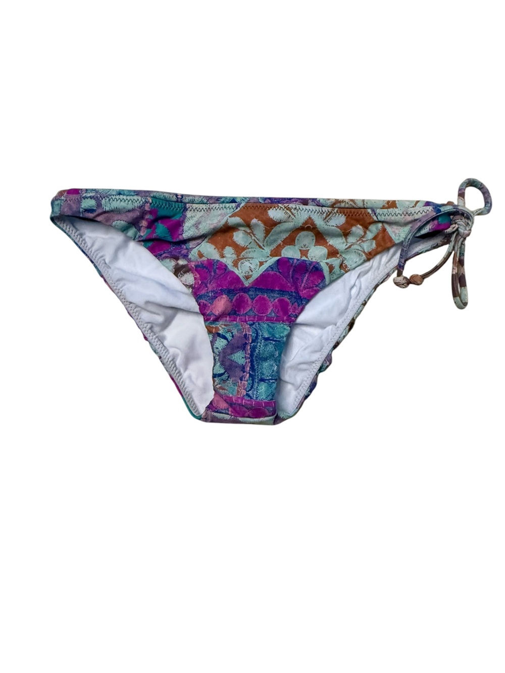 Colorful Patterned Bikini Bottom - Teal, Purple & Brown